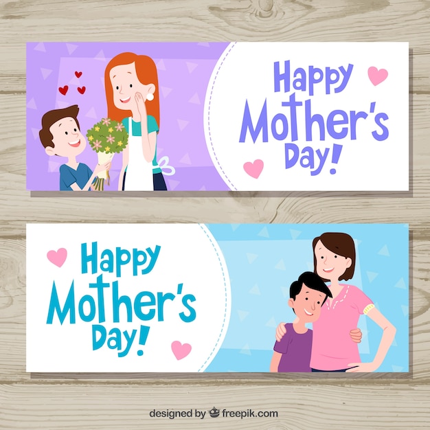 Set of mother's day banners with happy family