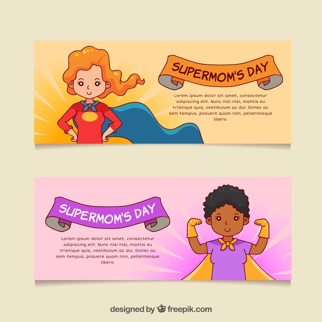 Set of mother's day banners with supermon 