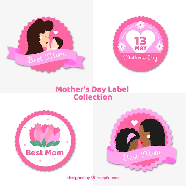 Set mother's day labels in flat style