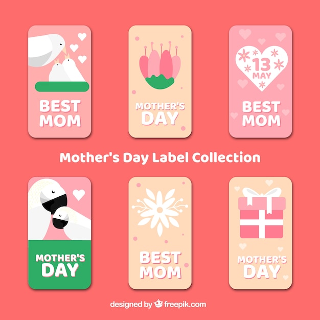 Set mother's day labels in flat style