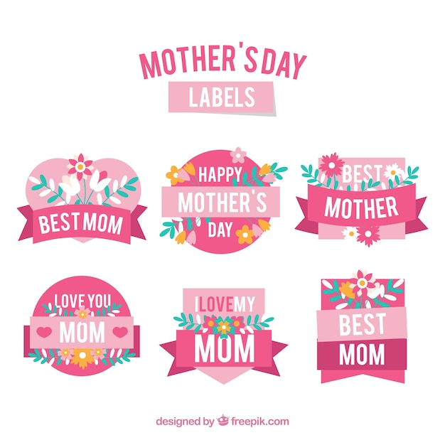 Free vector set mother's day labels in flat style