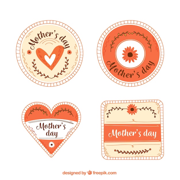 Free vector set mother's day labels in hand drawn style