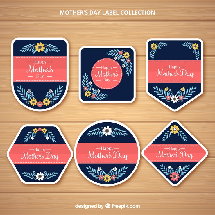 मुफ़्त वेक्टर set of mother's day labels with flowers