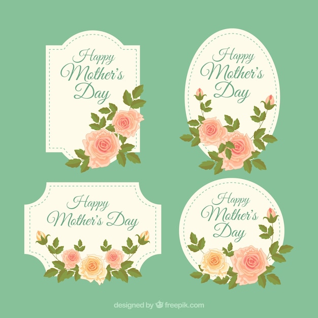 Free vector set mother's day labels with vintage flowers