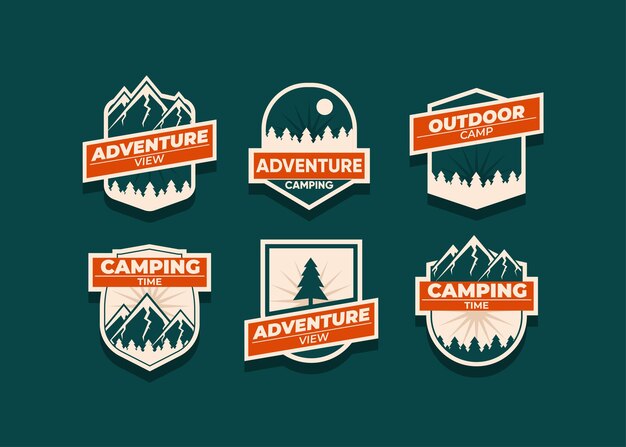 Set the mountain logo and badges. A versatile logo for your business. illustration on a dark