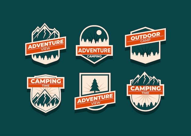 Set the mountain logo and badges. A versatile logo for your business. illustration on a dark