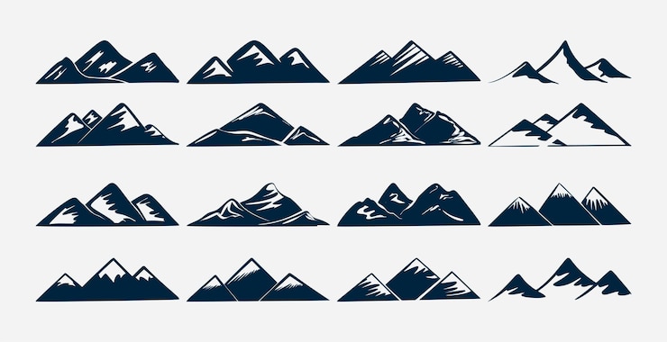 Free Vector set of mountain peak silhouette banner for beauty of alps