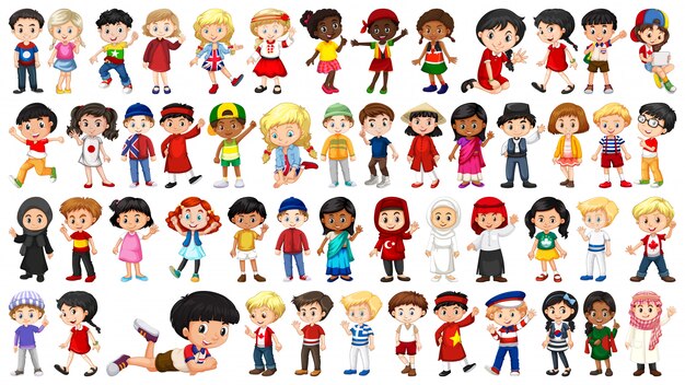 Set of multicultural kids character