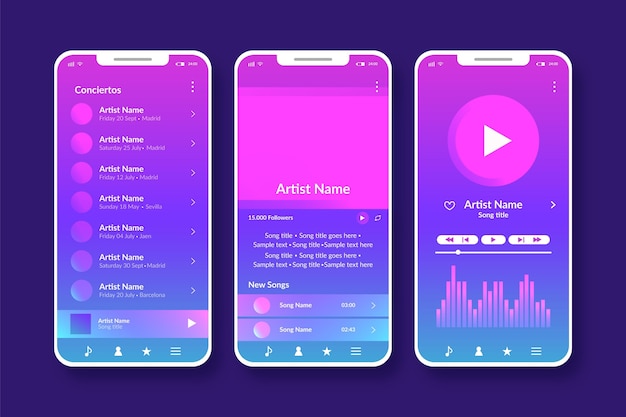 음악 플레이어 앱 인터페이스 세트