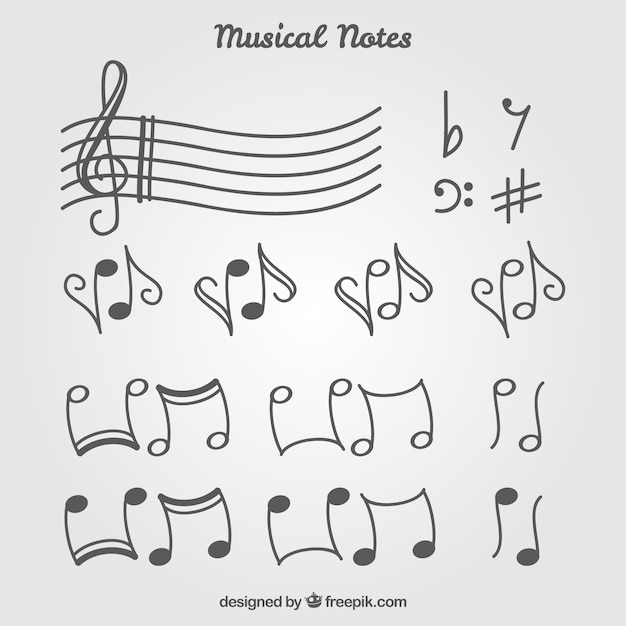 Set of musical notes and stave