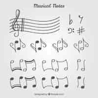 Free vector set of musical notes and stave