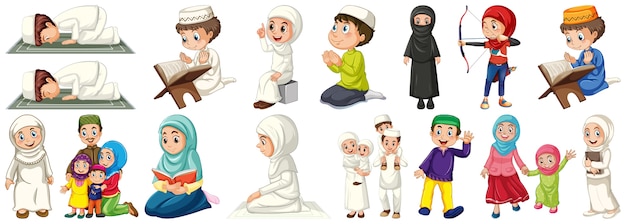 Free vector set of muslim kids character