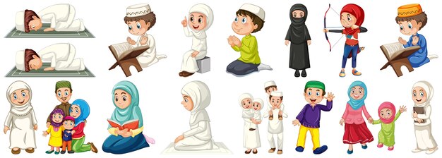 Set Of Muslim Kids Character