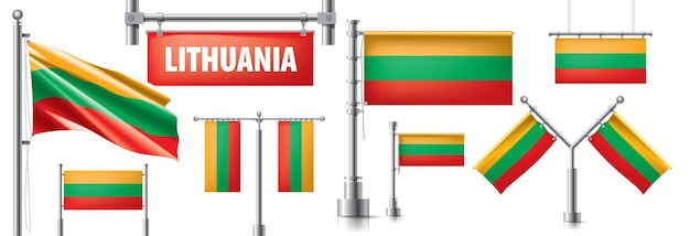 Set of the national flag of Lithuania in various creative designs.