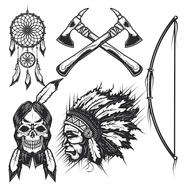 Free vector set of native american's skulls