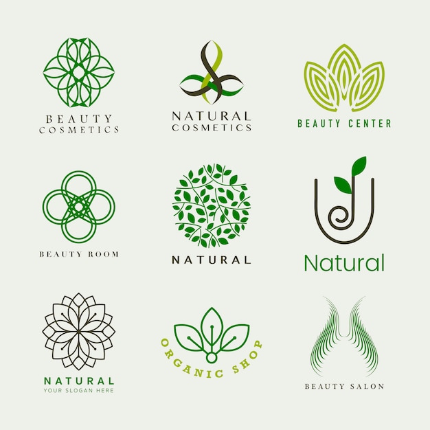 Vettore gratuito set di vettore di logo cosmetici naturali