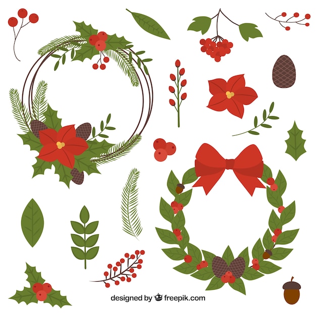 Free vector set of natural elements of christmas decoration