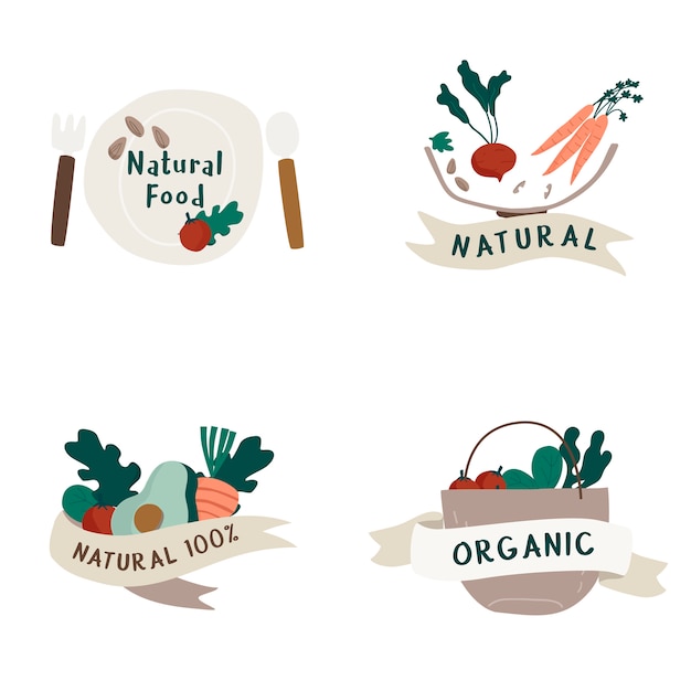 Set of natural and organic food badges vector