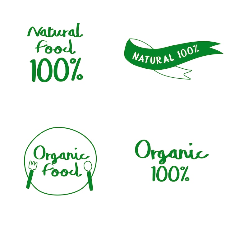 Free Vector set of natural and organic food typography vectors