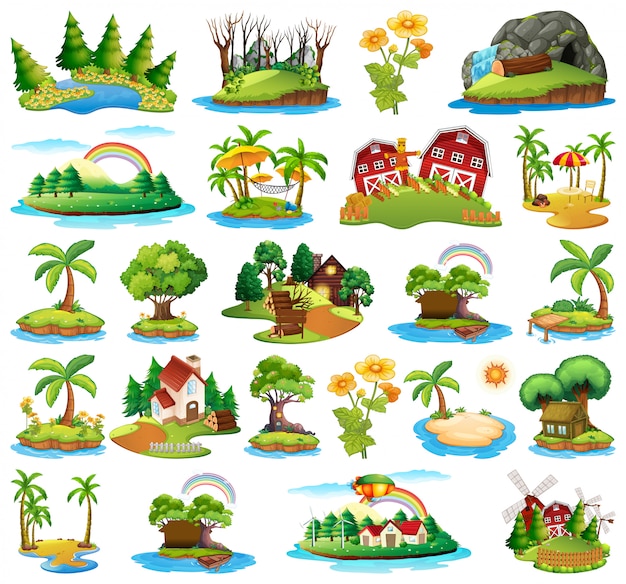 Set of nature island Free Vector