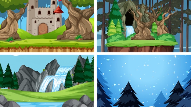 Free vector set of nature landscape background background