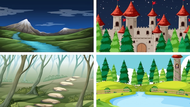 Free vector set of nature landscape background