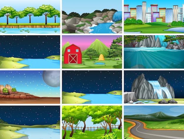 Free vector set of nature landscape background