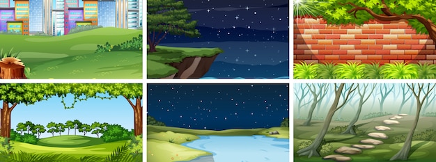 Free vector set of nature scenes or background day and night