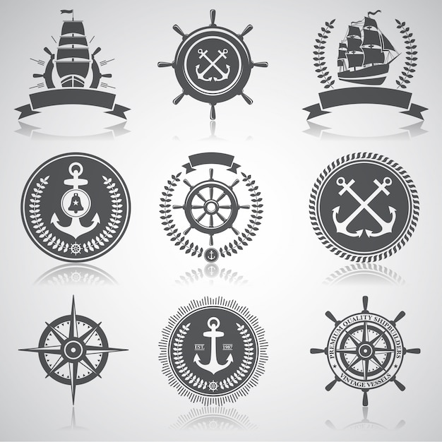 Set of nautical emblems, labels and esignaed elements,