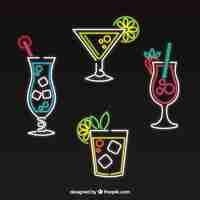 Vettore gratuito set di cocktail al neon