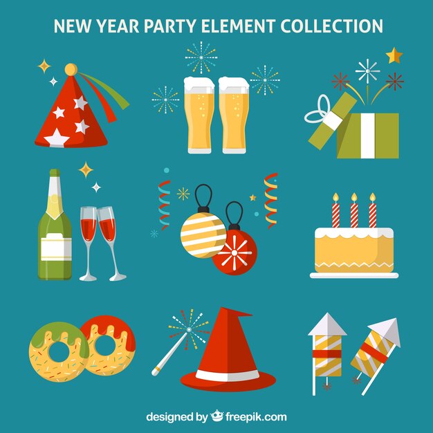 Set of new year elements in flat design