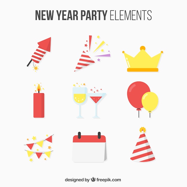 Free vector set of new year party elements in flat design