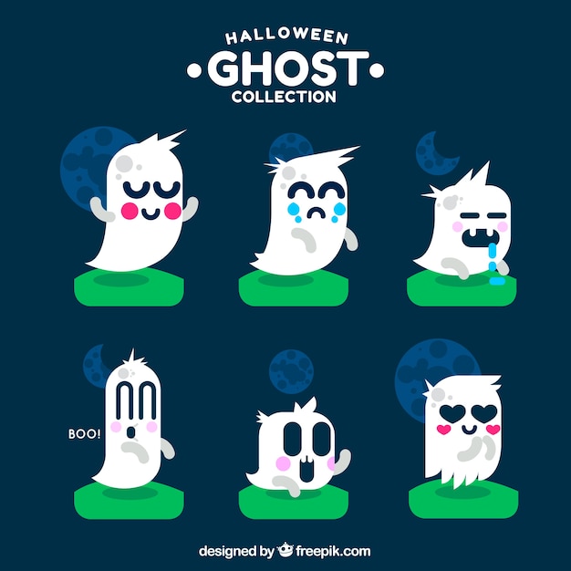 Set of nice ghosts in flat design