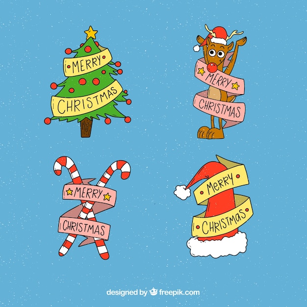 Free vector set of nice hand drawn christmas stickers