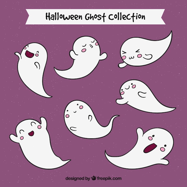 Free vector set of nice hand drawn ghosts