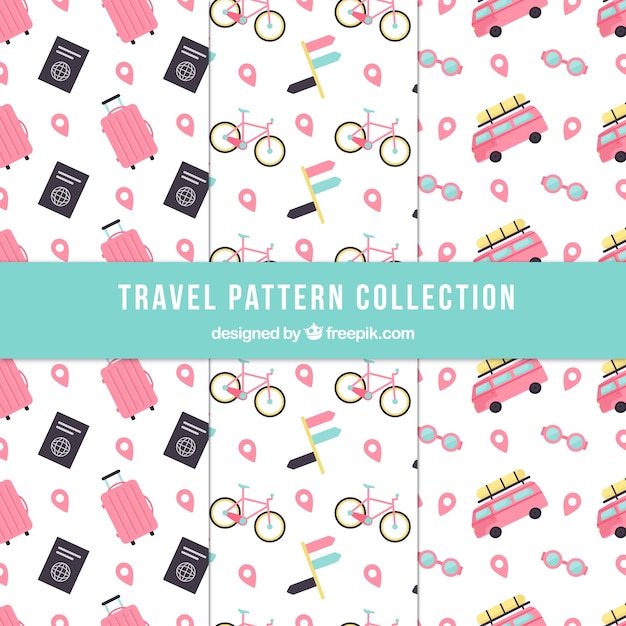 Free vector set of nice travel patterns in flat design