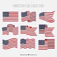 Free vector set of nine american flags with variety of designs