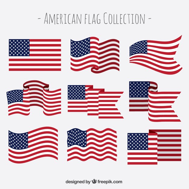 様々なデザインの9つのアメリカの旗のセット