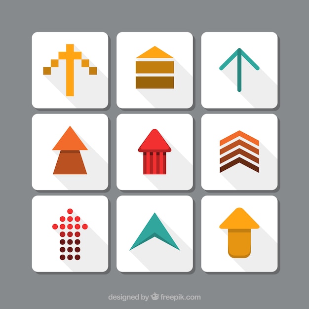 Free vector set of nine different types of arrows