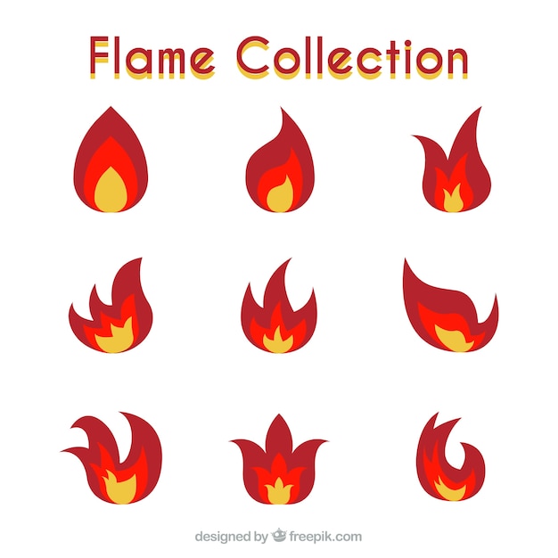 Set of nine flames with three colors