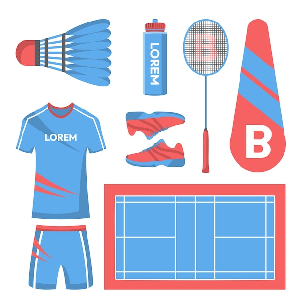 Free vector set of object element of badminton training and competition