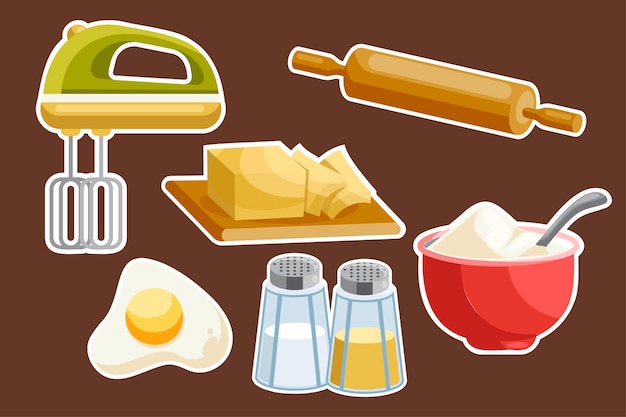 Set of object element for bakery cartoon style vector