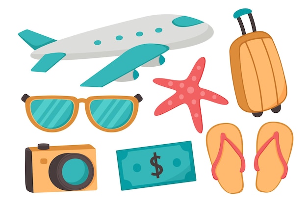 Free vector set of object element on oversea travel concept