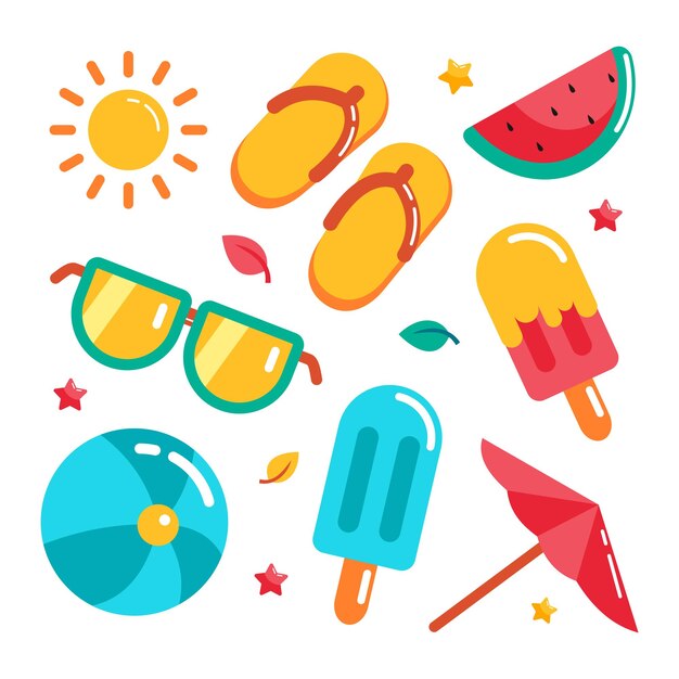 Set of object element in summer holiday cartoon vector