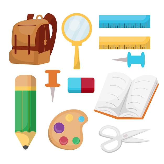 Free vector set of object itemp for education in cartoon style