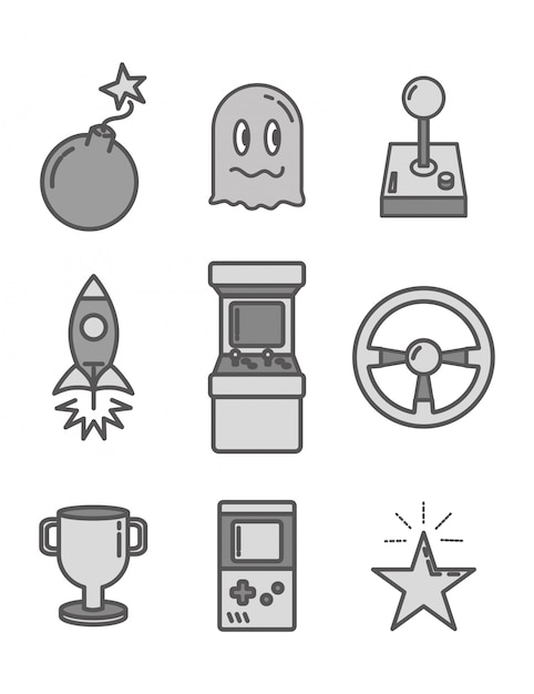 Набор объектов, связанных с видеоиграми в плоском стиле