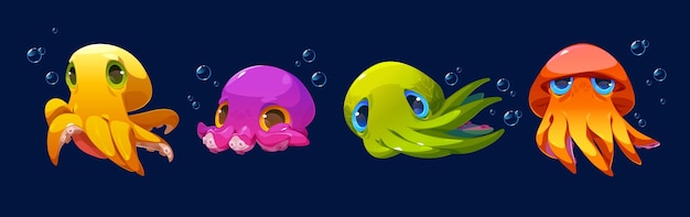 Free vector set of octopus characters isolated on background