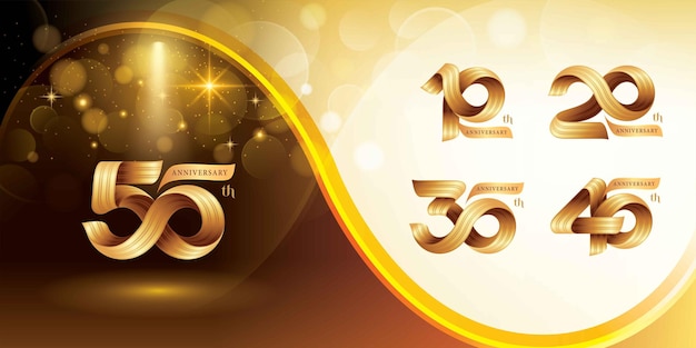 10~50년 Anniversary 로고 디자인 Celebration Anniversary 로고 트위스트 인피니티 라인 세트 프리미엄 벡터