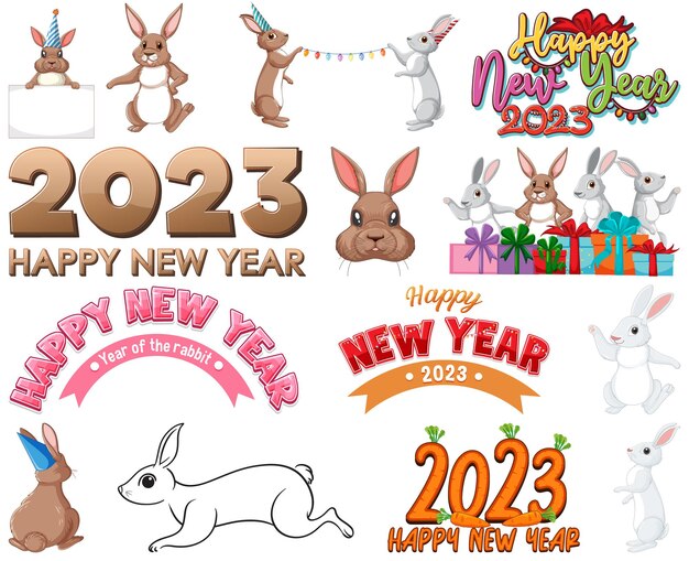 Бесплатное векторное изображение Набор значков элементов нового года 2023