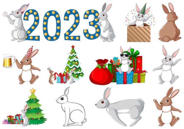 Бесплатное векторное изображение Набор значков элементов нового года 2023
